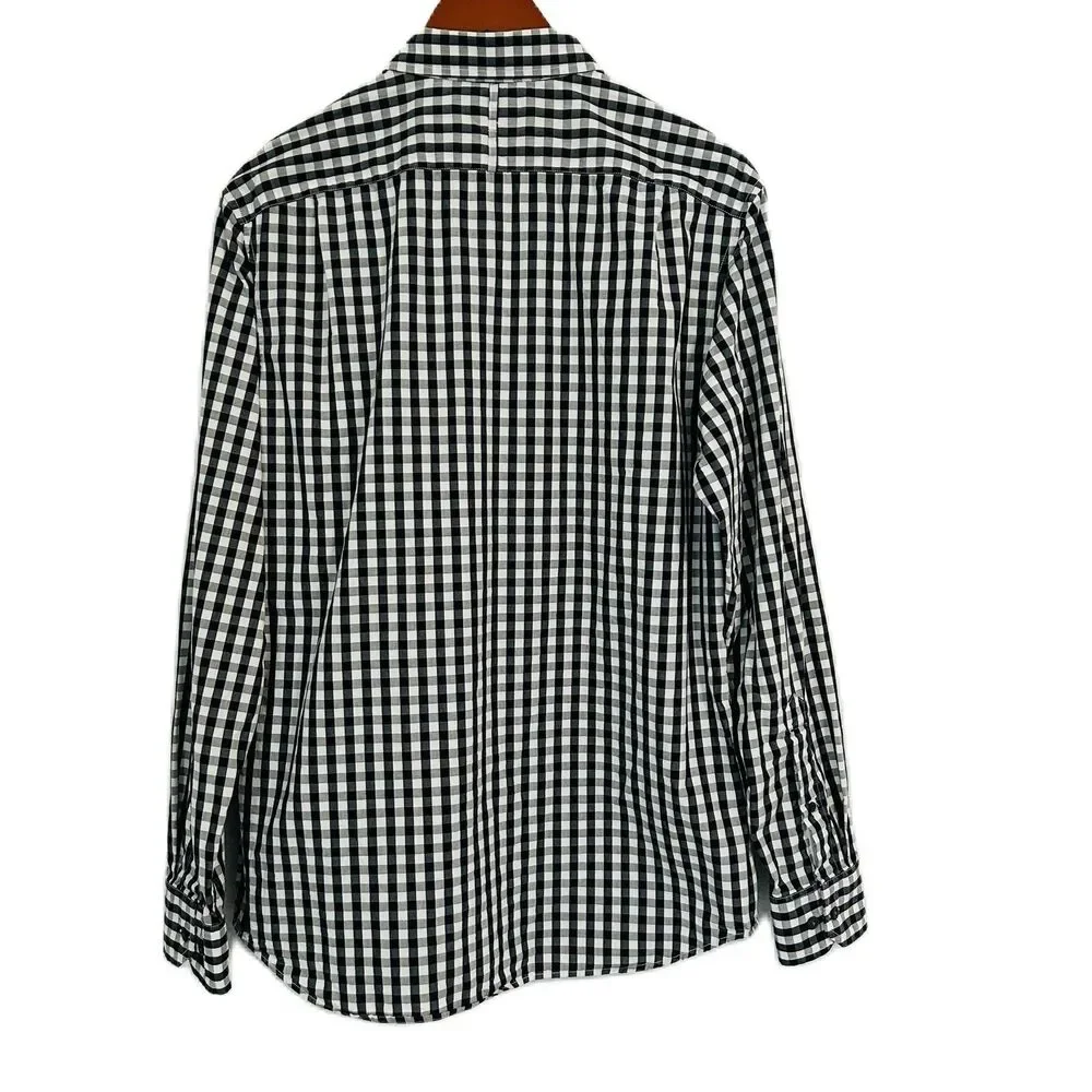 Banana Republic Shirt Men M 15-15 1/2 Black White Plaid Button Down Casual Prepy